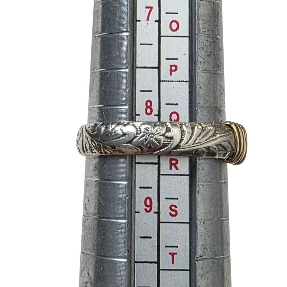 Vintage Sterling Silver Gold Wire Wrap Band Ring Floral Engraved Handcrafted 925 - Picture 5 of 7
